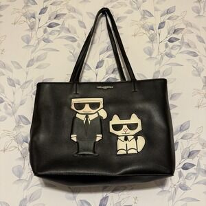 NEW KARL LAGERFELD PARIS MAYBELLE ZIPPER BLACK TOTE BAG